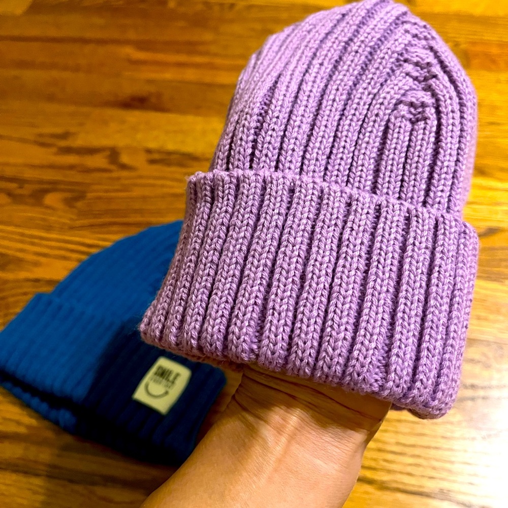 Two little kids knit hats!